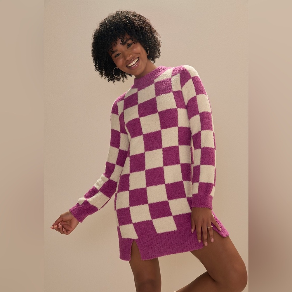 Francesca’s Jeanie Check Sweater Dress